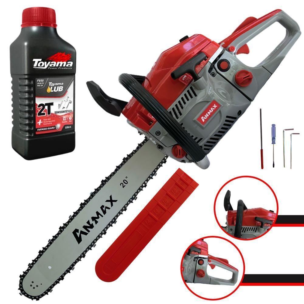 Motosserra Anmax Cs5800a à Gasolina 2t 58cc 3,1hp Sabre 20'' Ponta Rolante Profissional + Óleo Toyama Fg50 500ml - 1