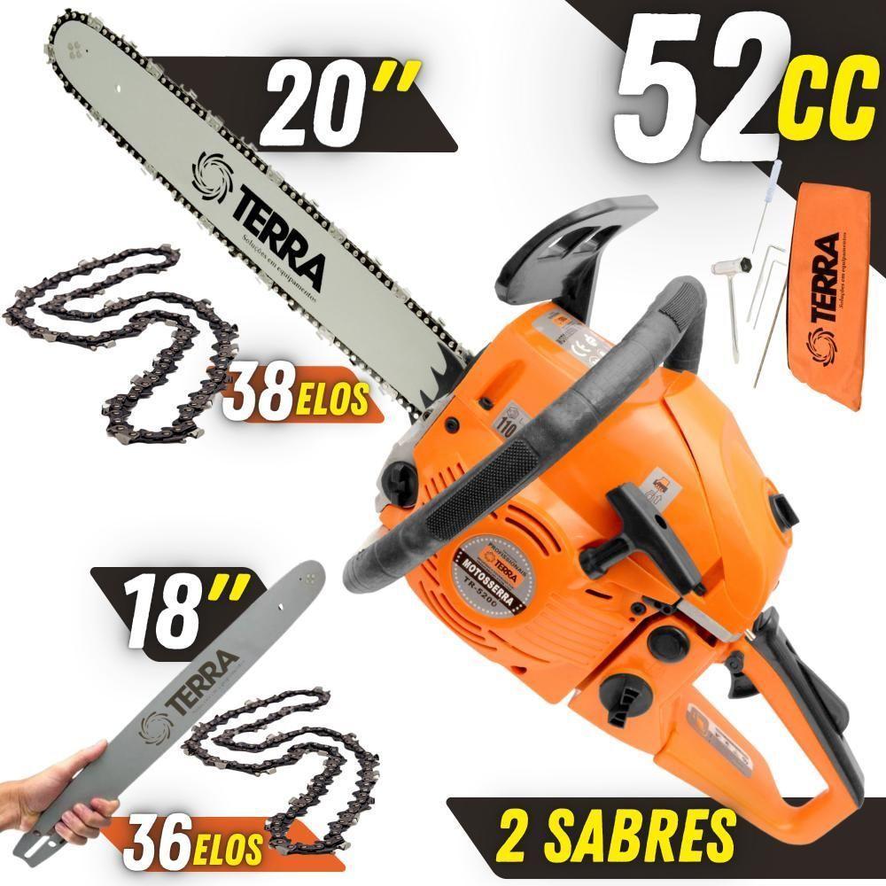Motosserra Profissional Terra Mt520 à Gasolina 2t 2,5hp 52cc Com Sabre De 18'' E Sabre De 20'' - 2