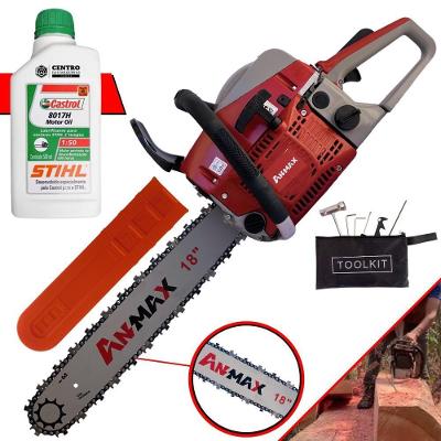 Motosserra Anmax Cs5200b à Gasolina 2t 52cc 2,7hp Sabre 18'' Ponta Rolante Profissional + Óleo Castrol Stihl 500ml