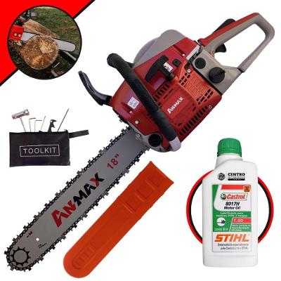 Motosserra Anmax Cs5200b à Gasolina 2t 52cc 2,7hp Sabre 18'' Ponta Rolante Profissional + Óleo Castrol Stihl 500ml