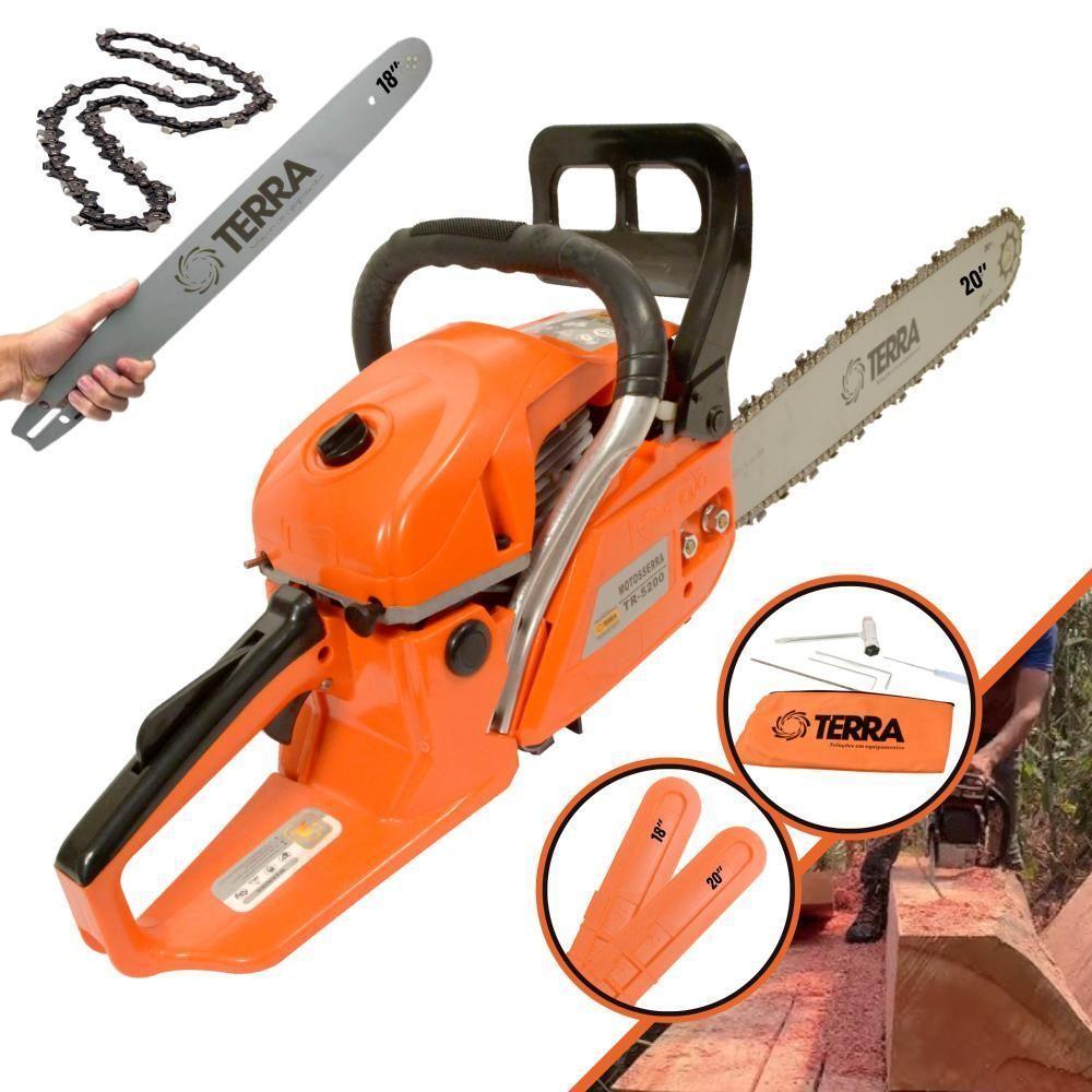 Motosserra Profissional Terra Mt520 à Gasolina 2t 2,5hp 52cc Com Sabre De 18'' E Sabre De 20'' - 1