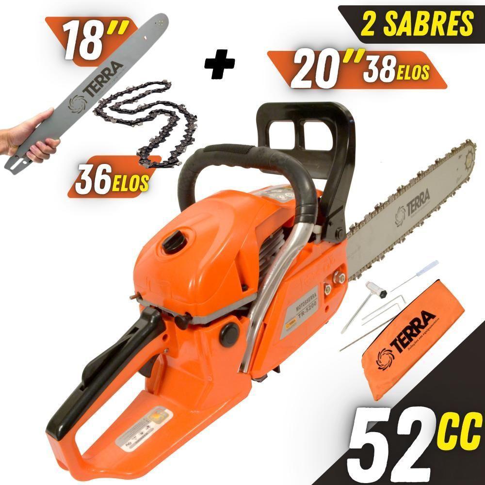 Motosserra Profissional Terra Mt520 à Gasolina 2t 2,5hp 52cc Com Sabre De 18'' E Sabre De 20'' - 2