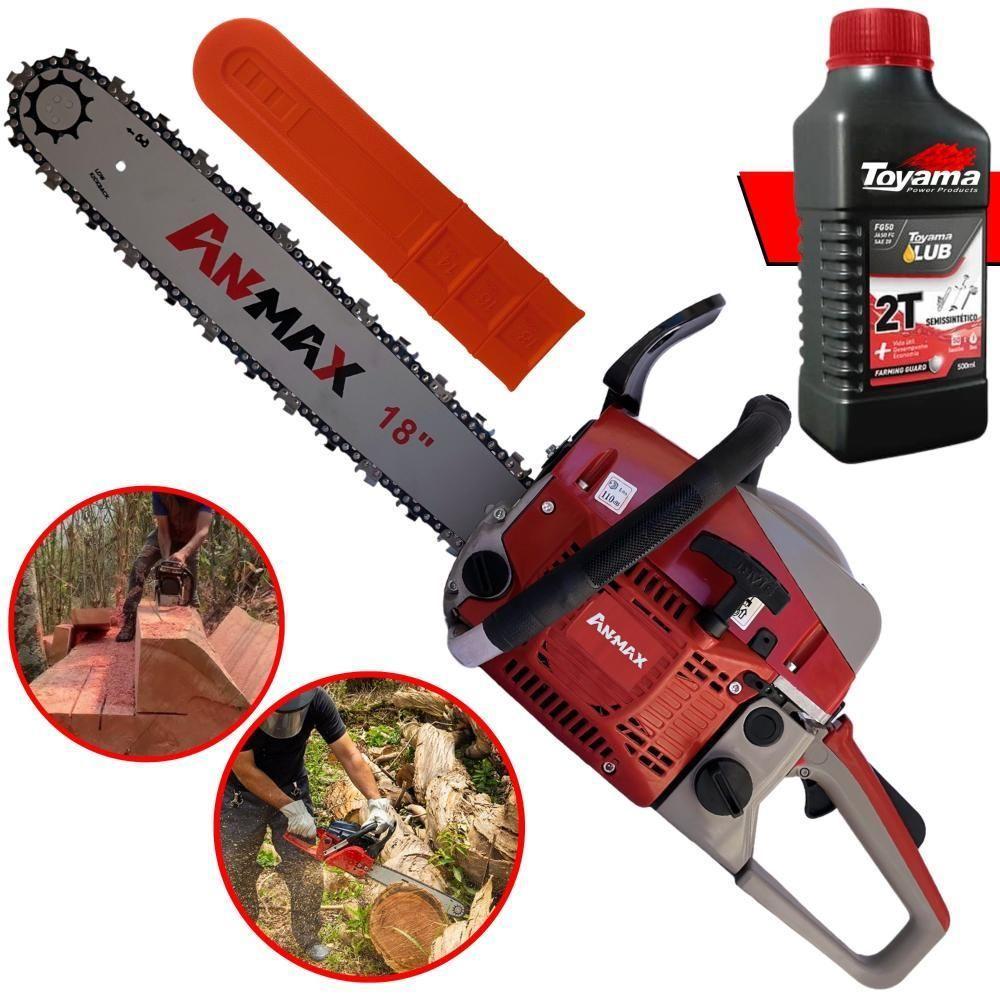 Motosserra Anmax Cs5200b à Gasolina 2t 52cc 2,7hp Sabre 18'' Ponta Rolante Profissional + Óleo Toyama Fg50 500ml - 1