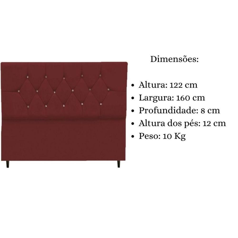 Cabeceira Cama Estofada Box Queen 160 Cm Geovana Suede Bordô - 7