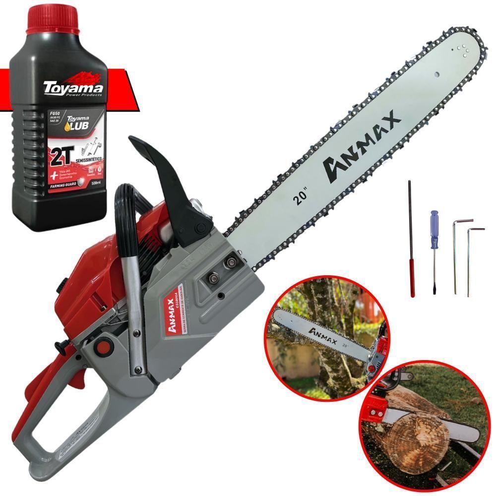 Motosserra Anmax Cs5800a à Gasolina 2t 58cc 3,1hp Sabre 20'' Ponta Rolante Profissional + Óleo Toyama Fg50 500ml - 1