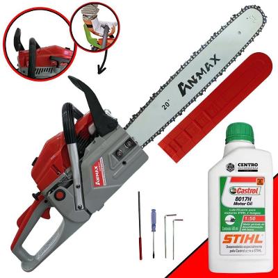 Motosserra Anmax Cs5800a à Gasolina 2t 58cc 3,1hp Sabre 20'' Ponta Rolante Profissional + Óleo Castrol Stihl 500ml