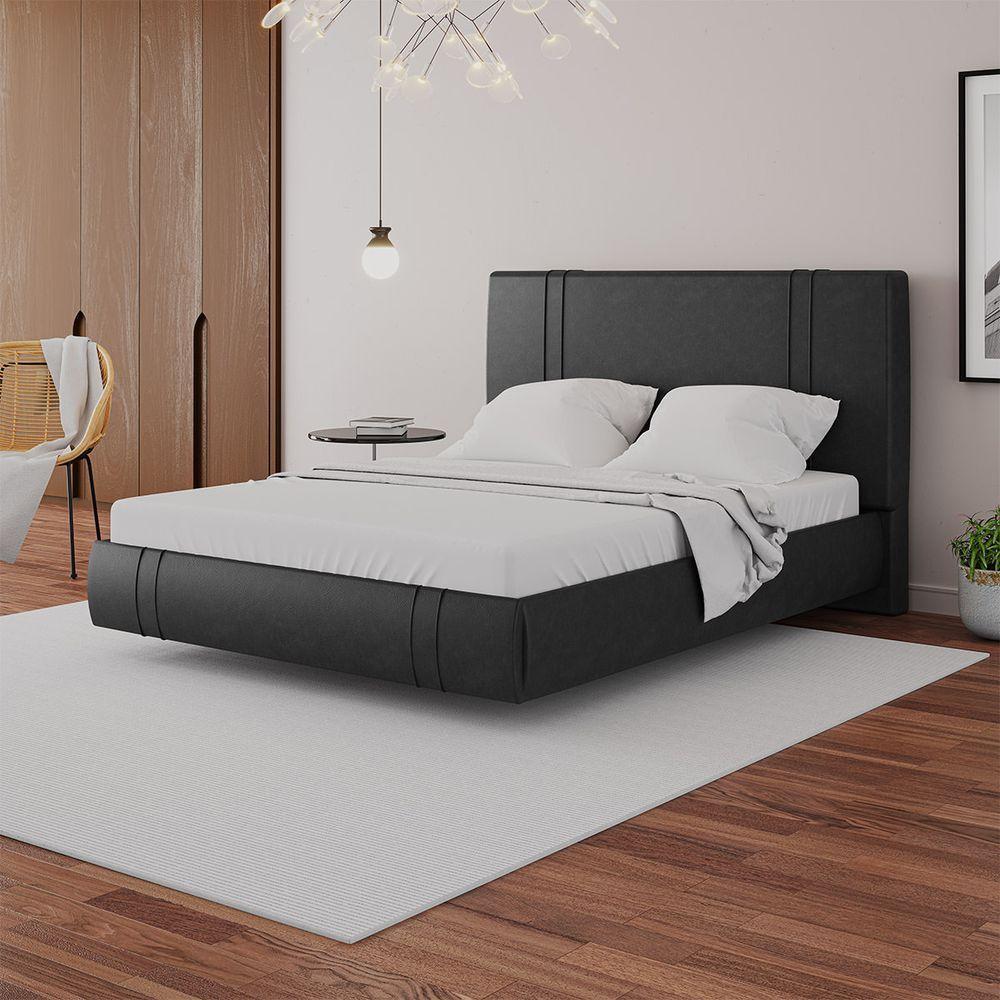 Cama Flutuante Star Queen Size Couro Ecológico Pu - Skybox Pu Preto - 1
