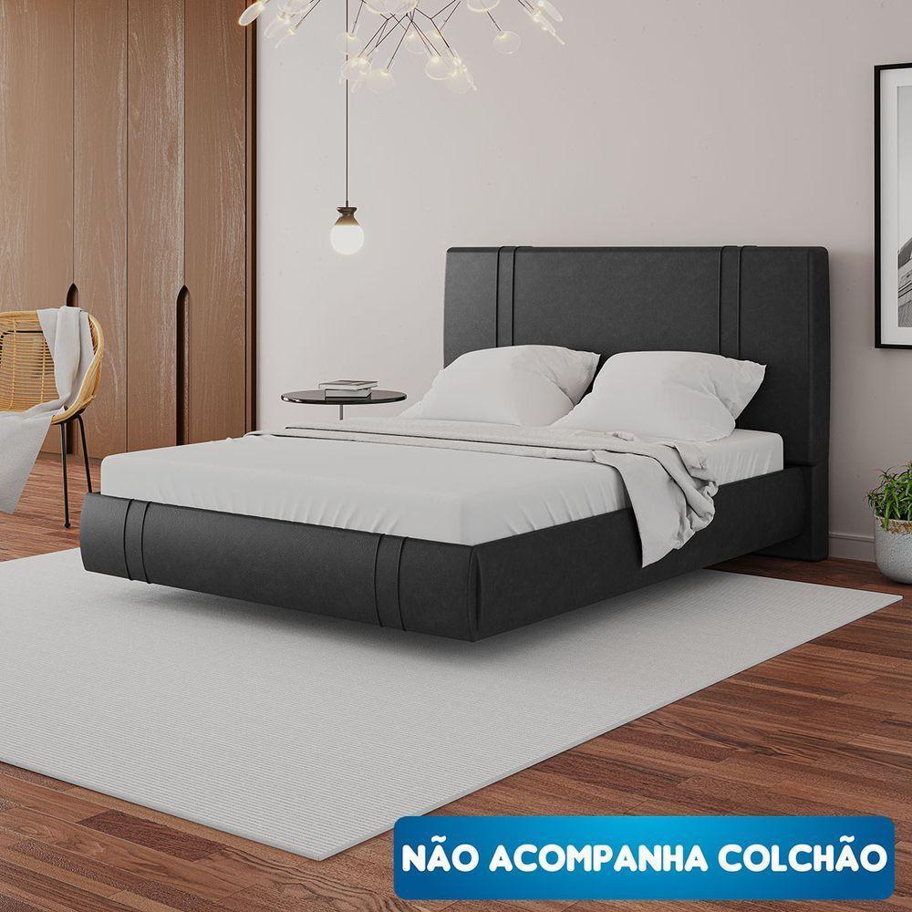 Cama Flutuante Star Queen Size Couro Ecológico Pu - Skybox Pu Preto - 3
