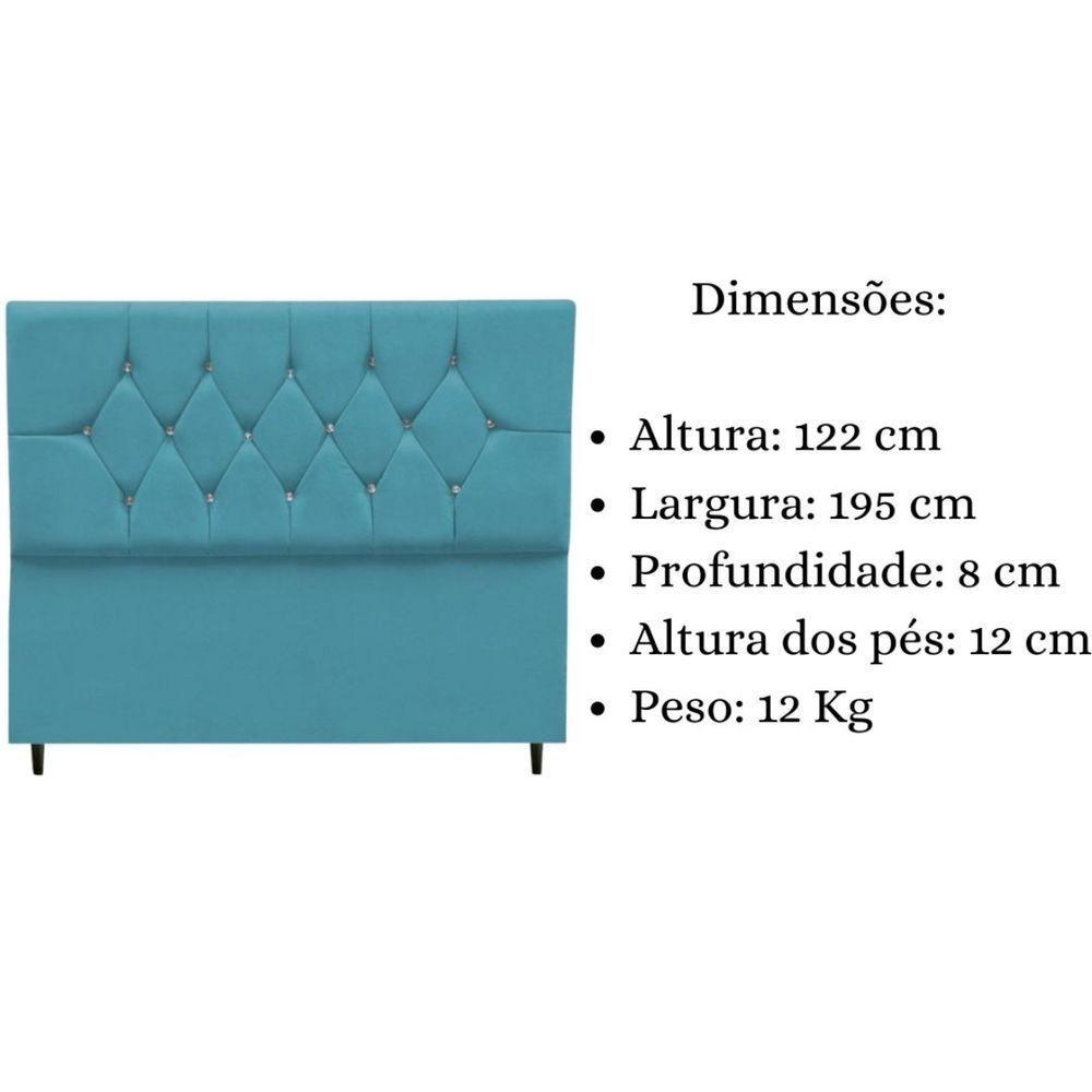 Cabeceira Cama Box King 195 Cm Geovana Suede Azul Turquesa - 5