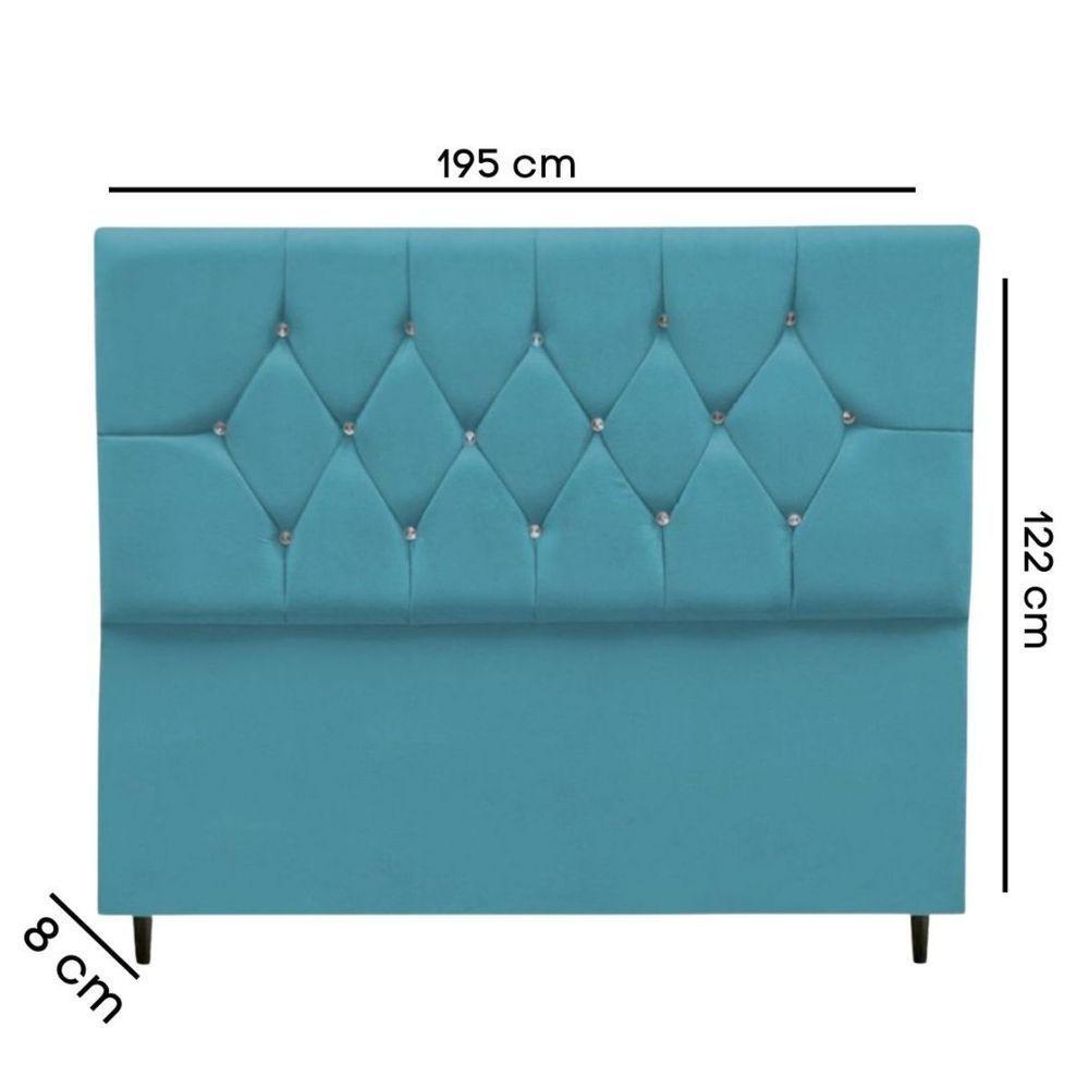 Cabeceira Cama Box King 195 Cm Geovana Suede Azul Turquesa - 7