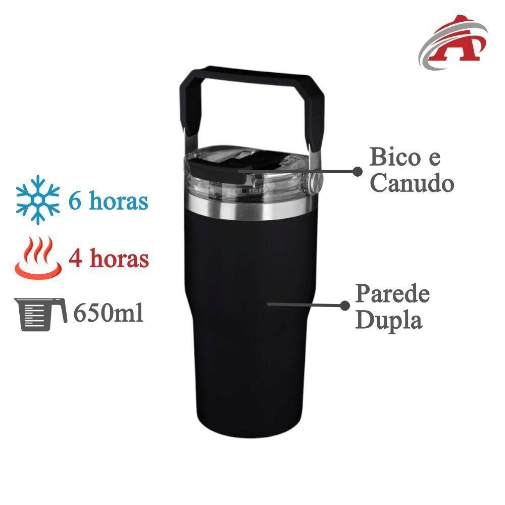 Garrafa Copo Térmico Parede Dupla Em Aço Inox Preta 650ml - 2
