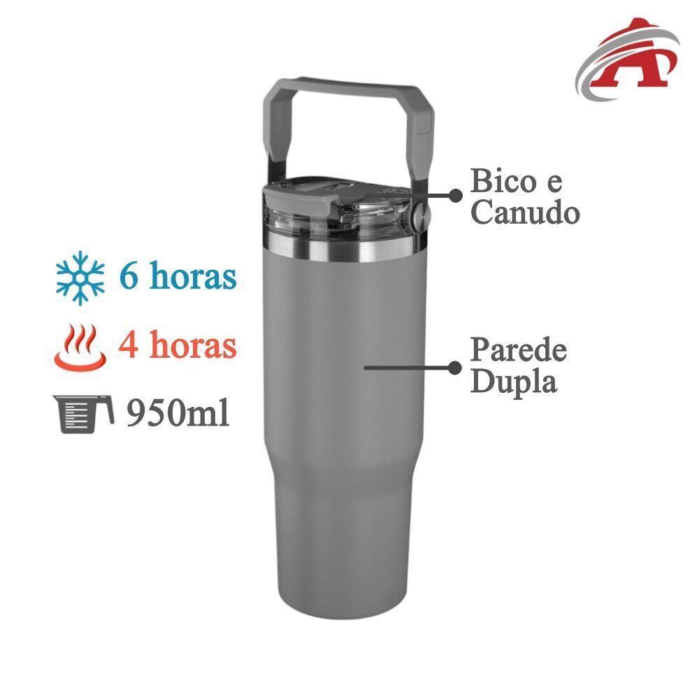 Garrafa Copo Térmico Parede Dupla Em Aço Inox Cinza 950ml - 2