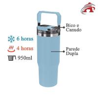 Garrafa Copo Térmico Parede Dupla Em Aço Inox Azul 950ml - 3