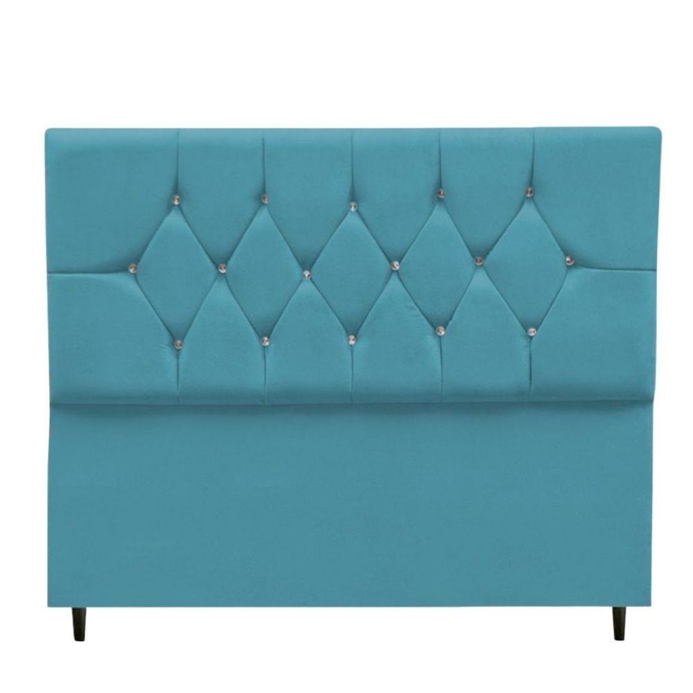 Cabeceira Cama Box Queen 160 Cm Geovana Suede Azul Turquesa - 1