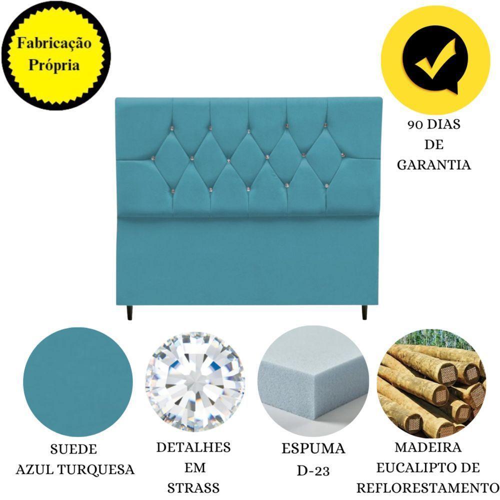 Cabeceira Cama Box Queen 160 Cm Geovana Suede Azul Turquesa - 2