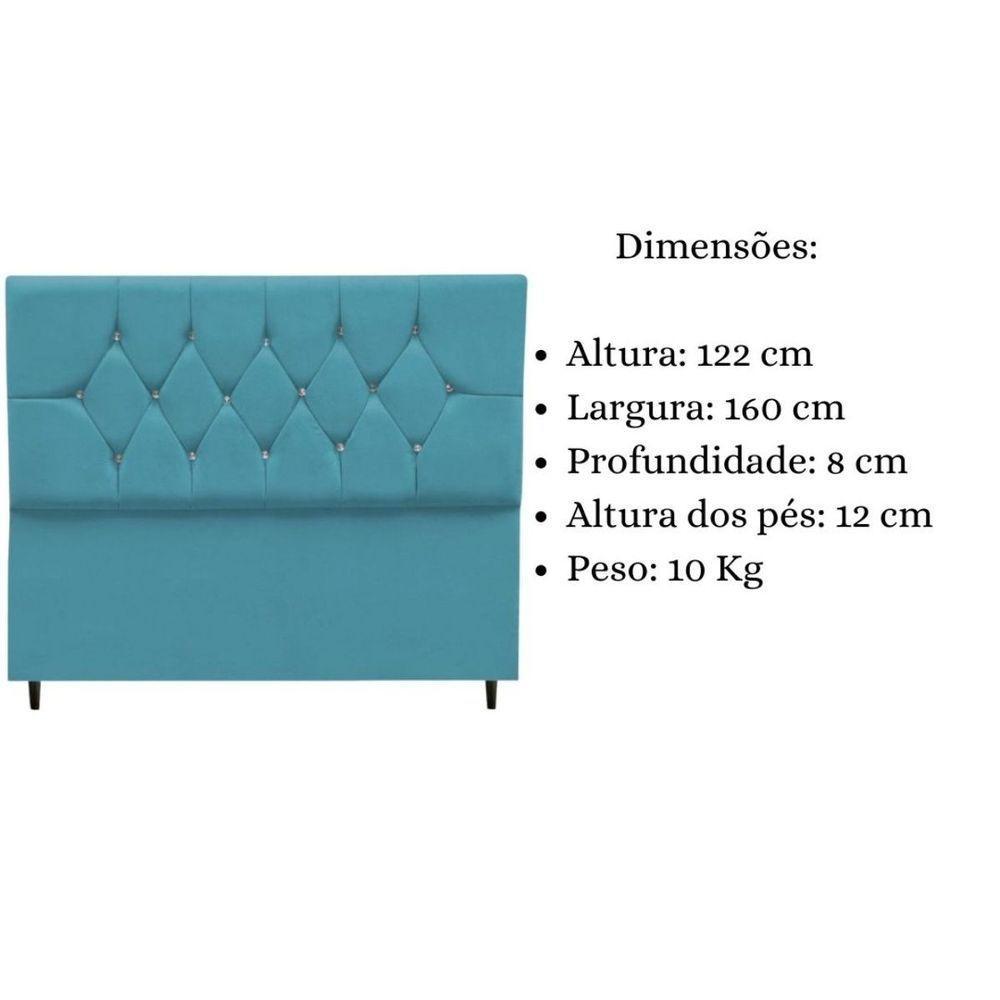 Cabeceira Cama Box Queen 160 Cm Geovana Suede Azul Turquesa - 6
