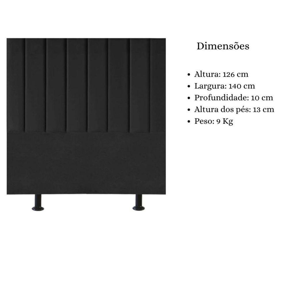 Cabeceira De Cama Casal Box 140 Cm Karla Carla Corino Cor:preto - 6