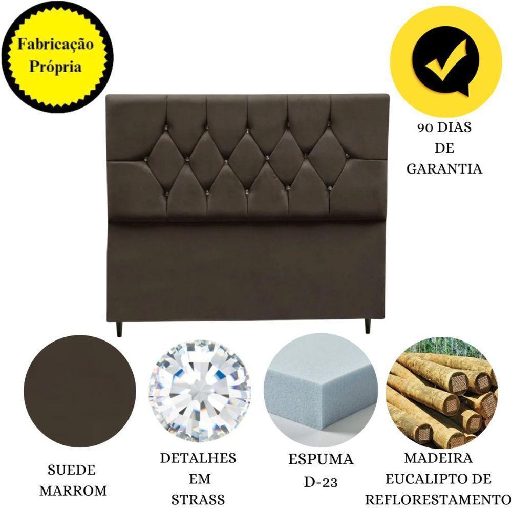Cabeceira Cama Box Estofada Queen 160 Cm Geovana Suede Marrom - 5