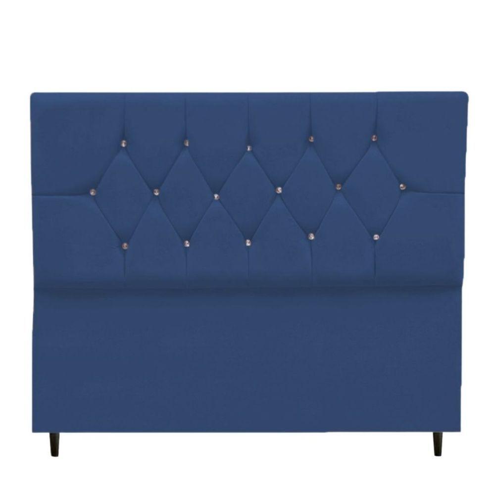 Cabeceira Cama Box King 195 Cm Geovana Suede Azul Marinho - 1