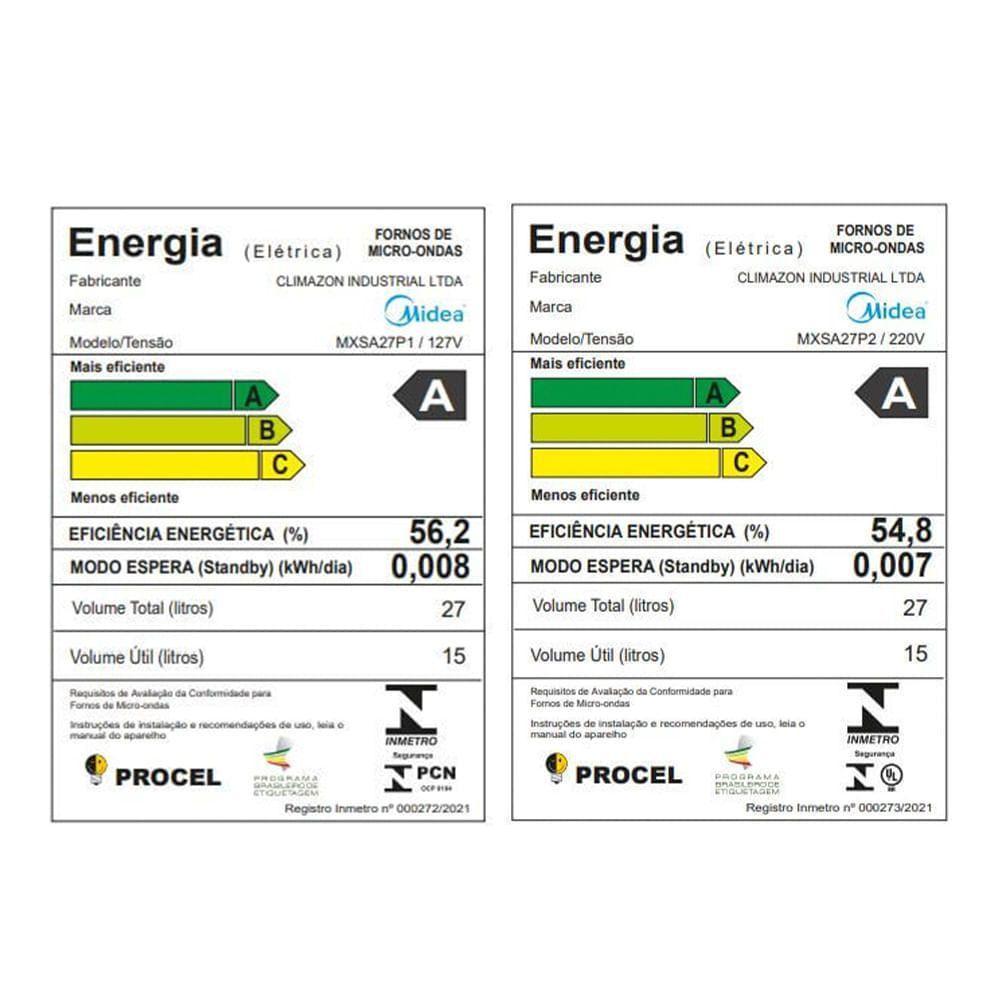 Micro-ondas 27 Litros Branco Porta Preta Smartplate Midea MXSA27P1 110V - 10