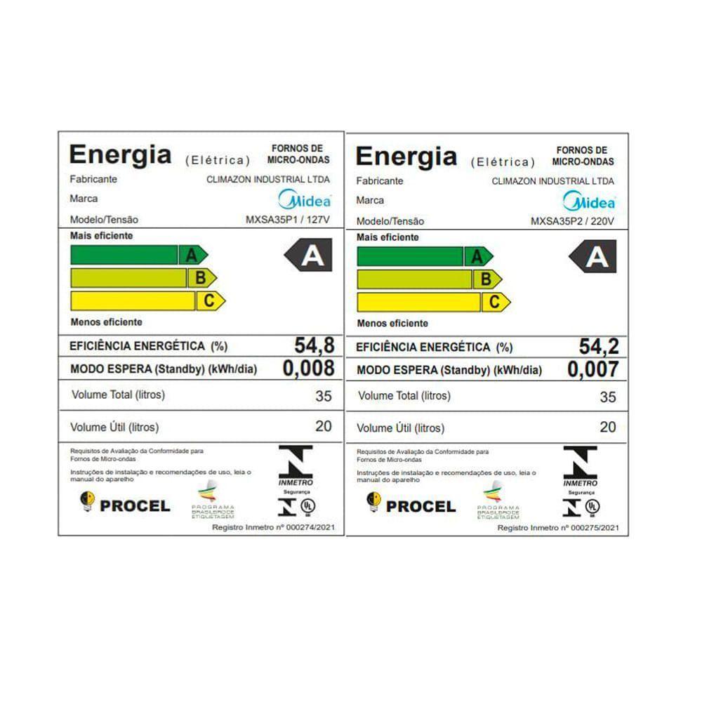 Micro-ondas Midea 35L Branco Porta Preta Smartplate MXSA35P 127v - 10