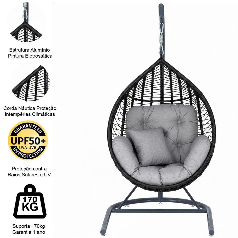 Balanço Gota Suspenso Corda Náutica Para área E Jardim Trama Preto - 3