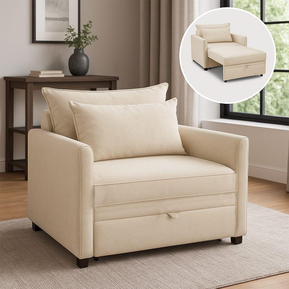 Poltrona Cama Retrátil Solteiro Com Rodízio Cloe Bouclê E03 - D'rossi Bege - 1