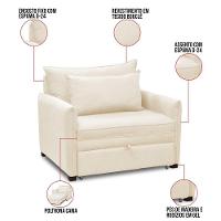 Poltrona Cama Retrátil Solteiro Com Rodízio Cloe Bouclê E03 - D'rossi Bege