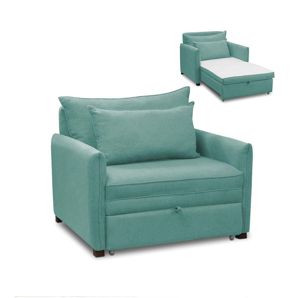 Poltrona Cama Retrátil Solteiro Com Rodízio Cloe Bouclê E03 - D'rossi Azul Turquesa - 1