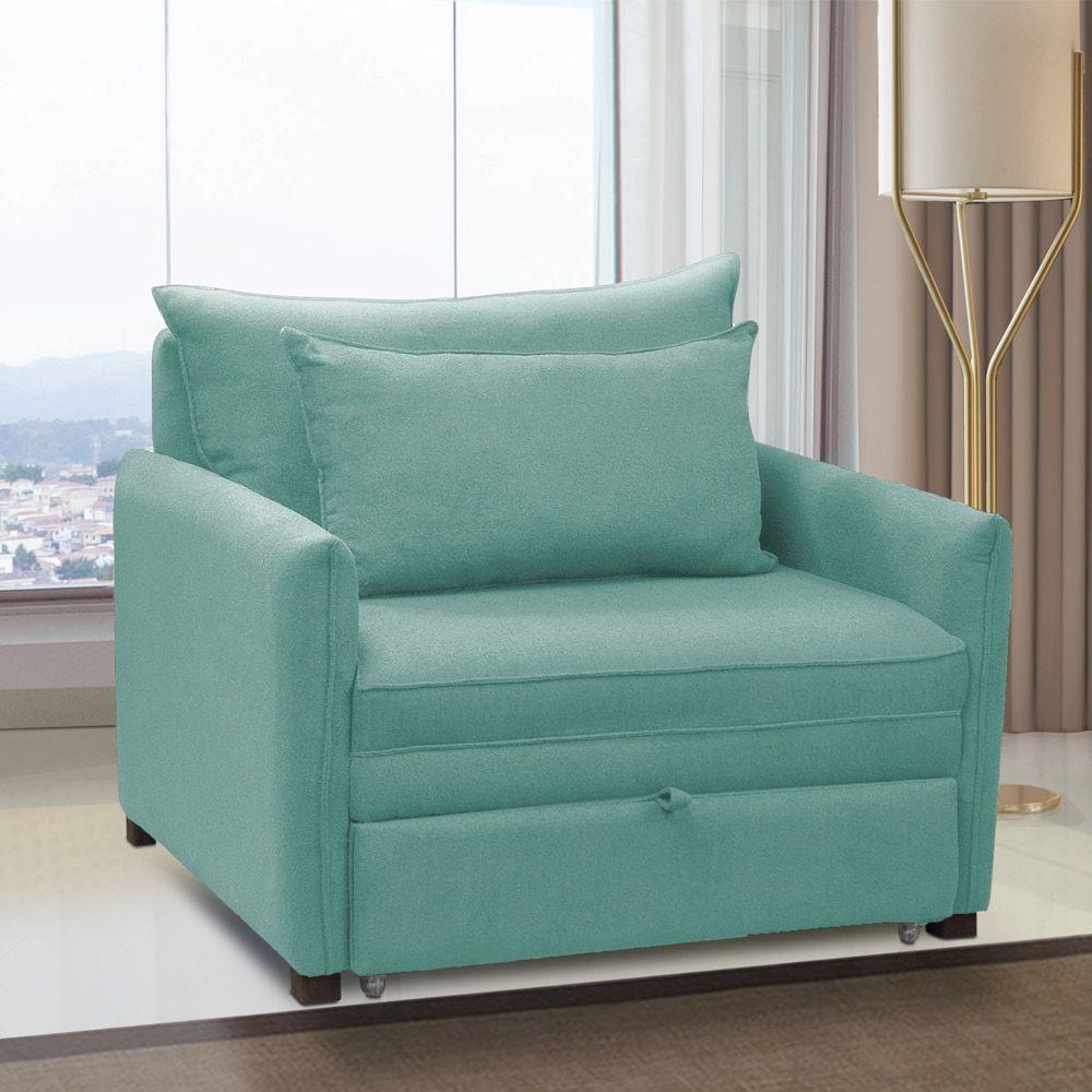 Poltrona Cama Retrátil Solteiro Com Rodízio Cloe Bouclê E03 - D'rossi Azul Turquesa - 7