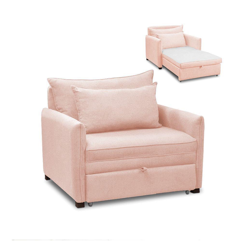 Poltrona Cama Retrátil Solteiro Com Rodízio Cloe Bouclê E03 - D'rossi Rose - 1