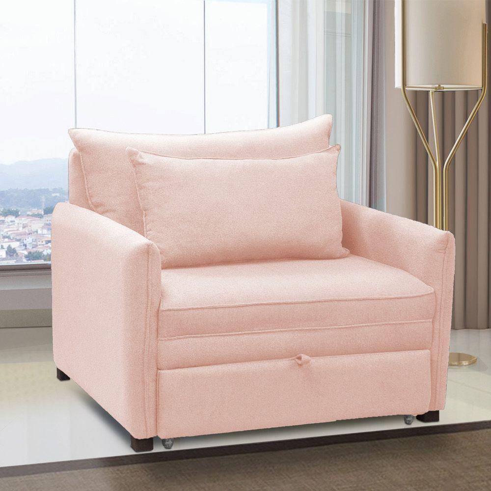 Poltrona Cama Retrátil Solteiro Com Rodízio Cloe Bouclê E03 - D'rossi Rose - 2