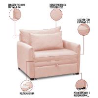 Poltrona Cama Retrátil Solteiro Com Rodízio Cloe Bouclê E03 - D'rossi Rose - 3