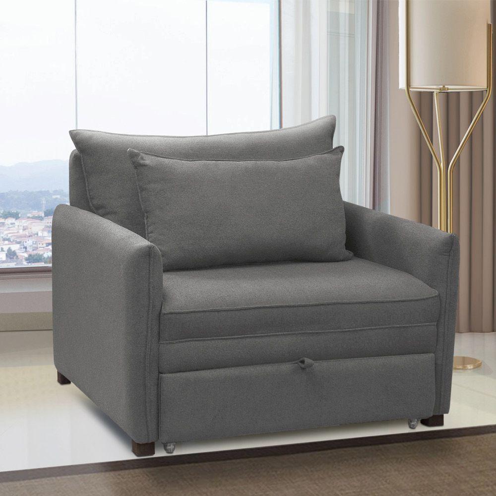 Poltrona Cama Retrátil Solteiro Com Rodízio Cloe Bouclê E03 - D'rossi Cinza Escuro - 2