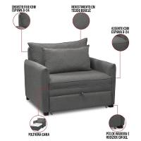 Poltrona Cama Retrátil Solteiro Com Rodízio Cloe Bouclê E03 - D'rossi Cinza Escuro - 3