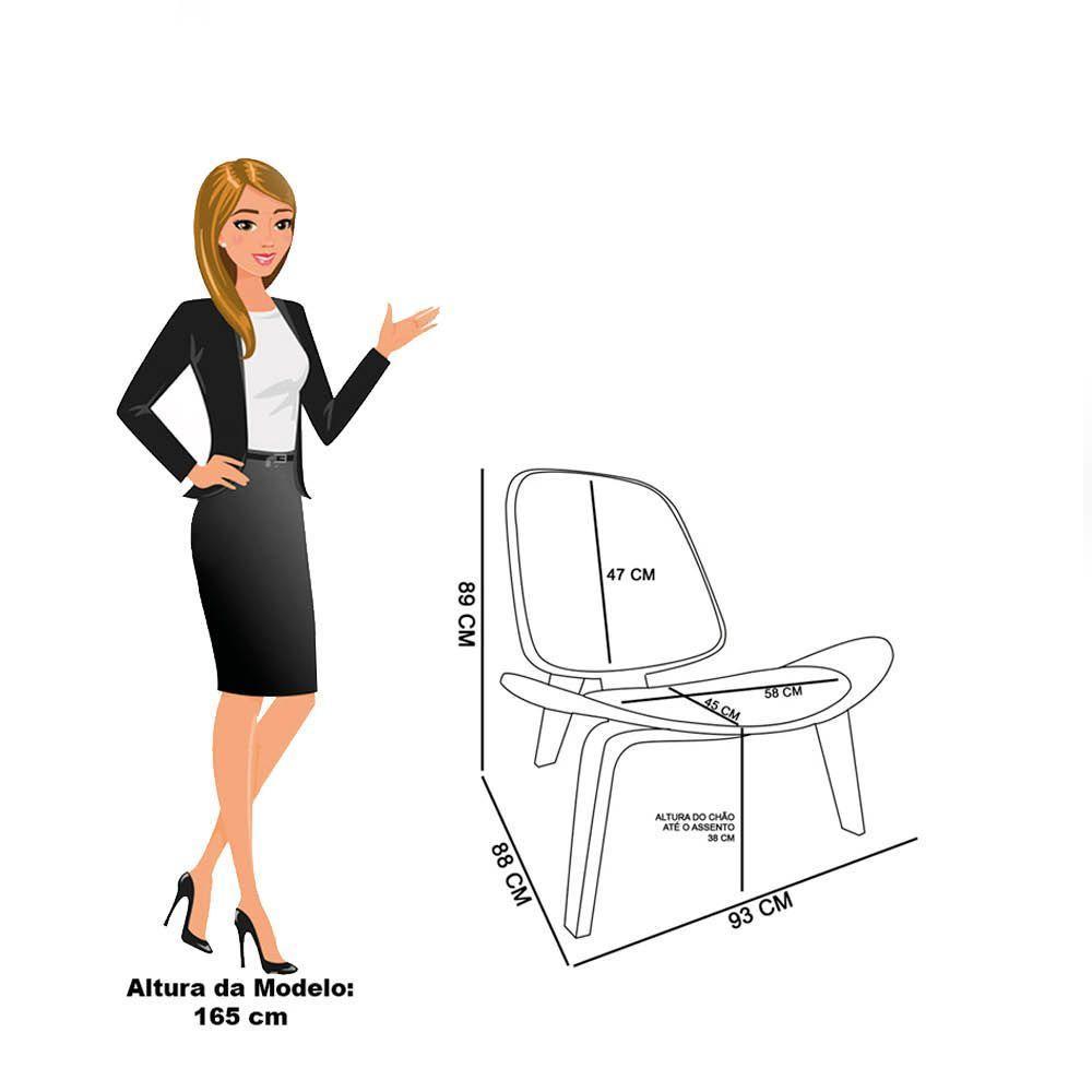 Poltrona Decorativa Base De Madeira Shell Linho Preto P01 - D'rossi - 4