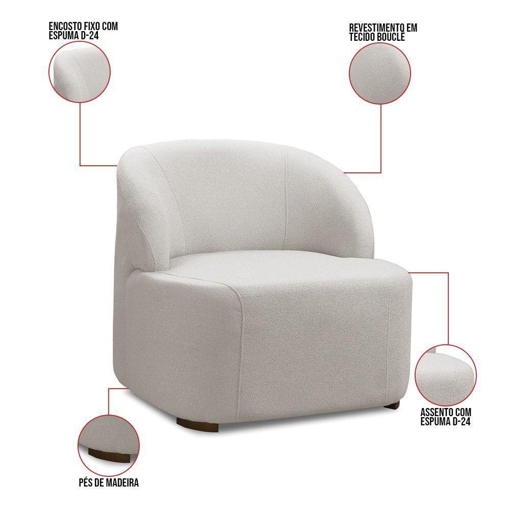 Poltrona Decorativa Orgânica Para Sala Diully Bouclê E03 - D'rossi Cinza Claro - 7