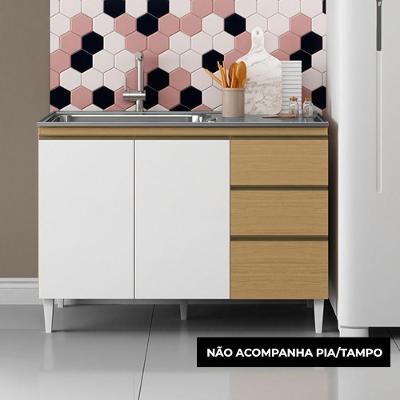 Balcão Cozinha Com Tampo 120cm 3 Portas Paolla Atacama-off White A09 - D'rossi