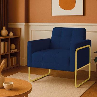 Poltrona Sala Industrial Alta Tubo Dourado Elisa Bouclê Azul D03 - D'rossi