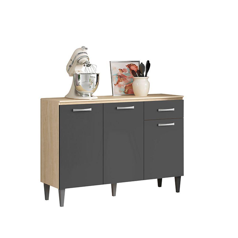 Balcão Cozinha Com Tampo 120cm 3 Portas Joana A09 - D'rossi Avena E Grafite - 2