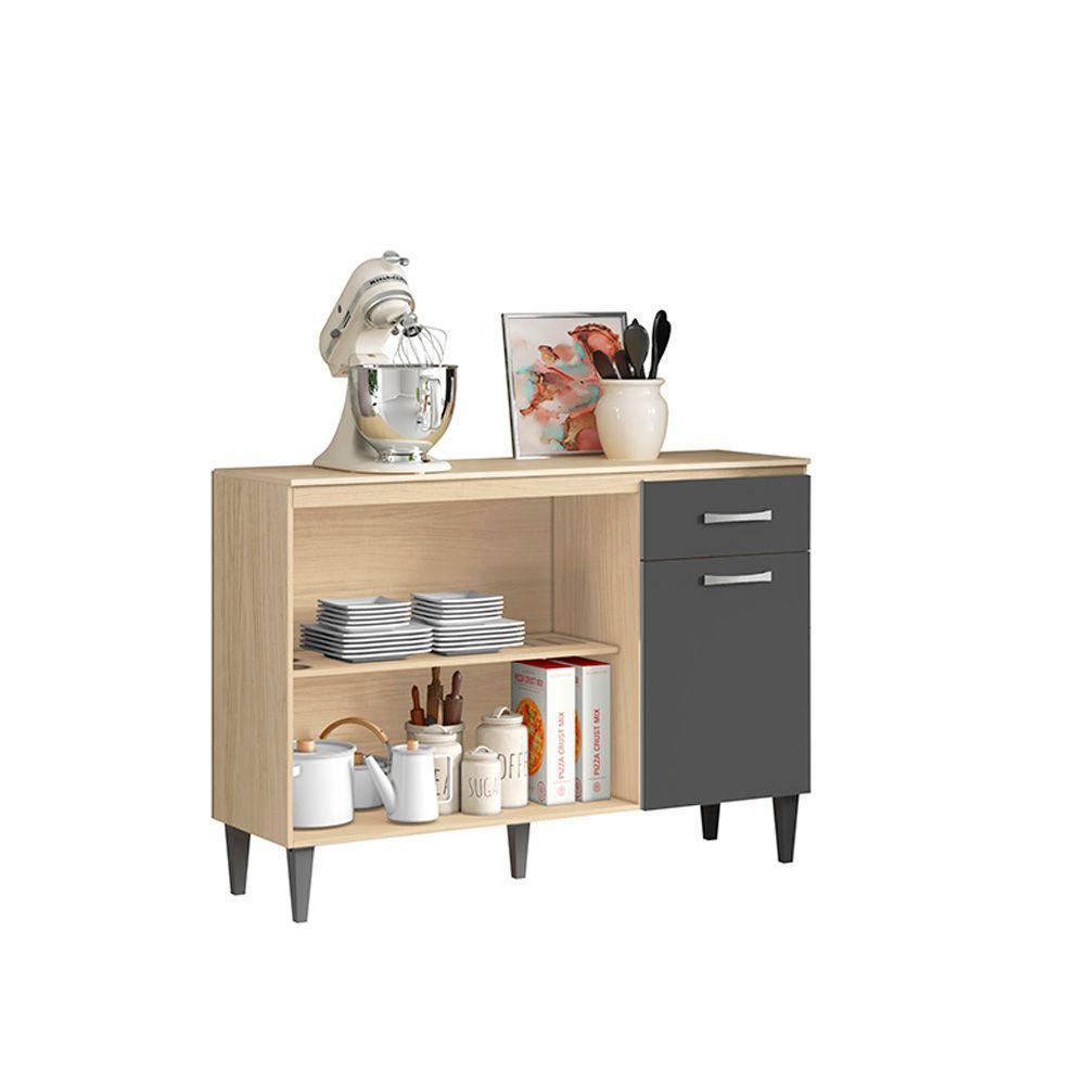 Balcão Cozinha Com Tampo 120cm 3 Portas Joana A09 - D'rossi Avena E Grafite - 4