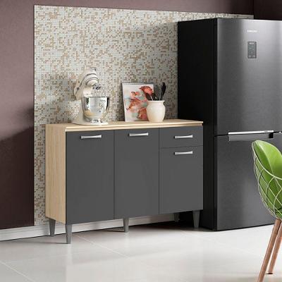 Balcão Cozinha Com Tampo 120cm 3 Portas Joana A09 - D'rossi Avena E Grafite