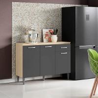 Balcão Cozinha Com Tampo 120cm 3 Portas Joana A09 - D'rossi Avena E Grafite - 1