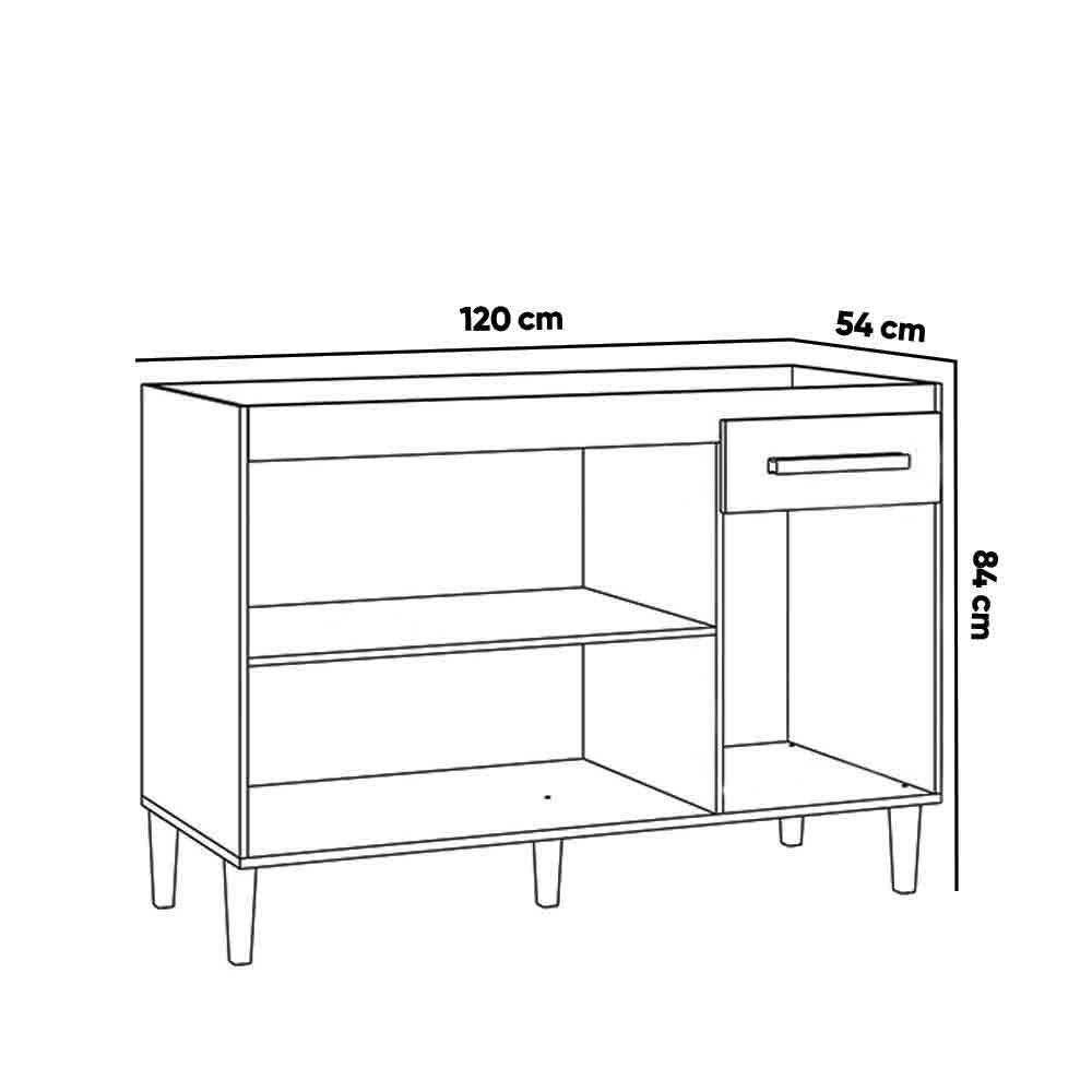 Balcão Cozinha Com Tampo 120cm 1 Gaveta Grazieli A09 - D'rossi Atacama E Off White - 4