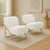 Poltrona Sala Estar Industrial Dourado Kit 2 Martina Bouclê Off White K01 - D'rossi - 1