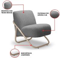 Poltrona Sala Estar Industrial Champanhe Kit 2 Martina Bouclê K01 - D'rossi Grafite - 3