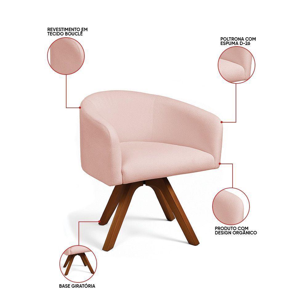 Poltrona Sala Base Giratória Madeira Arielle Bouclê Rosê D03 - D'rossi - 3