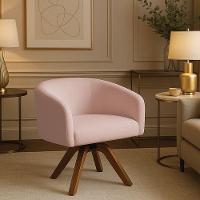 Poltrona Sala Base Giratória Madeira Arielle Bouclê Rosê D03 - D'rossi - 1