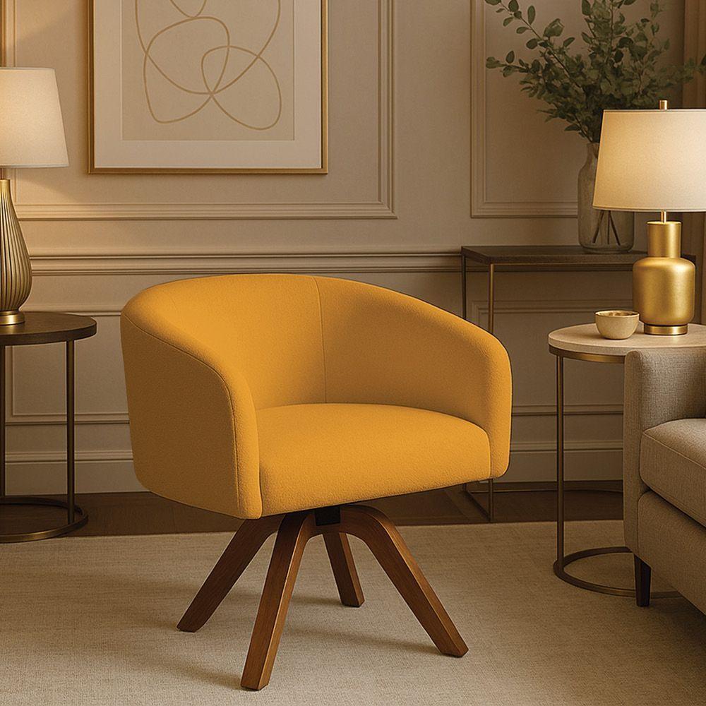 Poltrona Sala Base Giratória Madeira Arielle Bouclê Mostarda D03 - D'rossi - 1