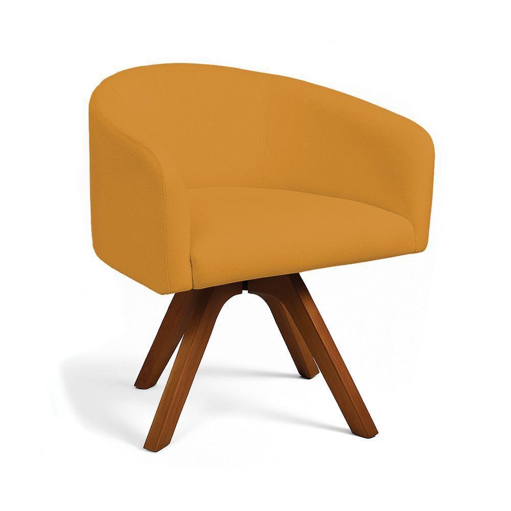 Poltrona Sala Base Giratória Madeira Arielle Bouclê Mostarda D03 - D'rossi - 2